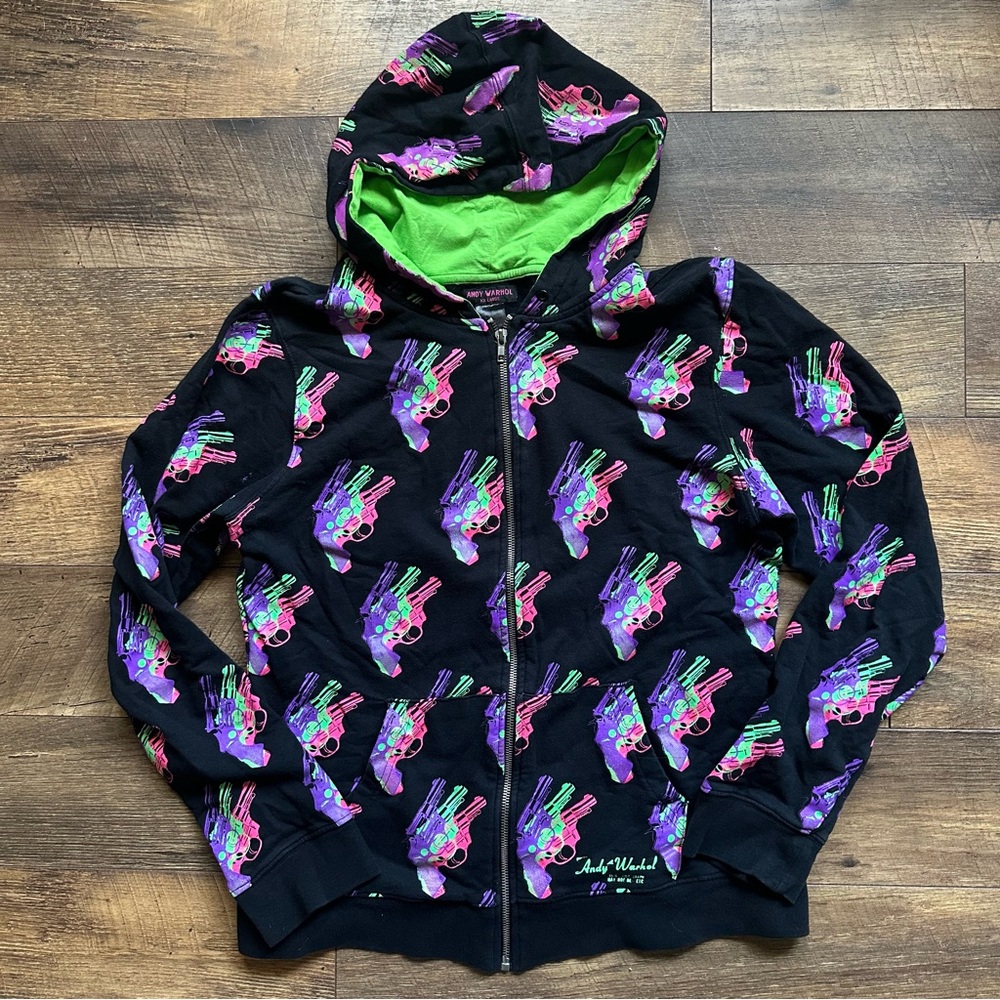 Andy Warhol print collectors hoodie- Revolver Guns Pop Art Hoodie NEAR perf